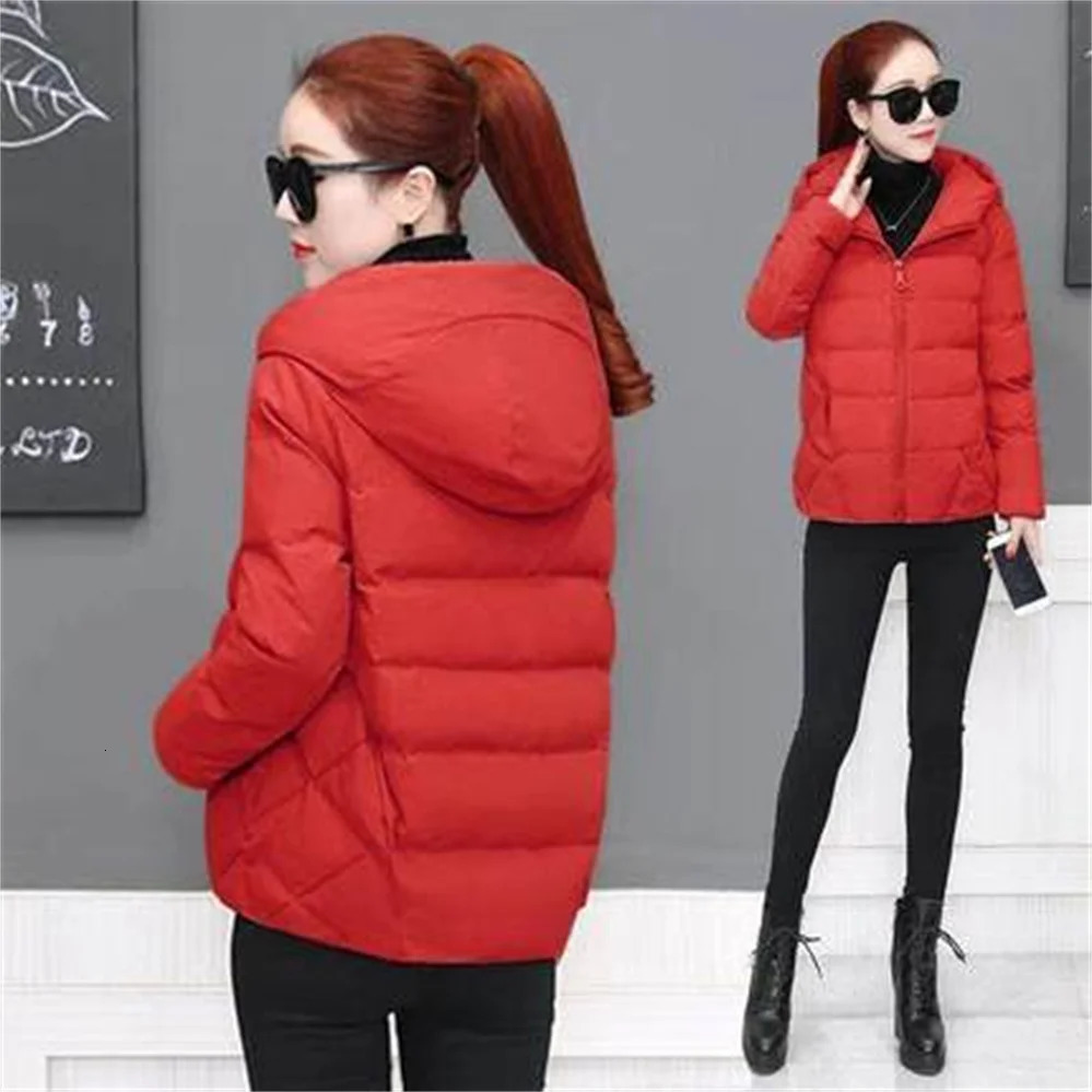 Black Fashion Puffer Coats Winter Hooded Cotton Coat Loose Jacket Short Down Casual Female Outwear 241108