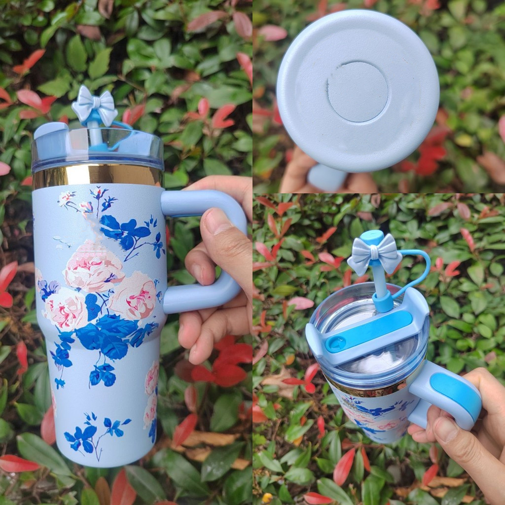 40oz Christmas Floral Cups Rose Blue Magnolia Lilac Stainless Steel Tumblers with Silicone Handle Lid Straw Wicked 40 oz Shiny Eermald Green Pink Car 