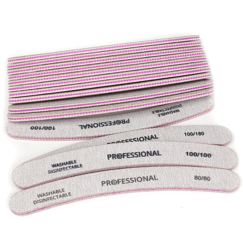 50Pcs Professional Nail File Curved Banana Nail Buffer Polish Sandpaper 80/80 100/100 100/180 Buffing Unha Limas Para Manicure 241115