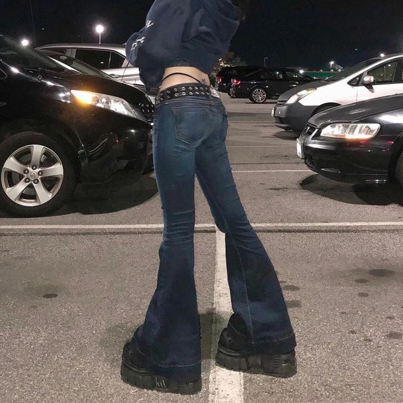 CIBBAR y2k Flare Jeans Casual Low Rise Cute Trousers Aesthetic Streetwear Vintage Cargo Pant Korean Distressed Mom 241115