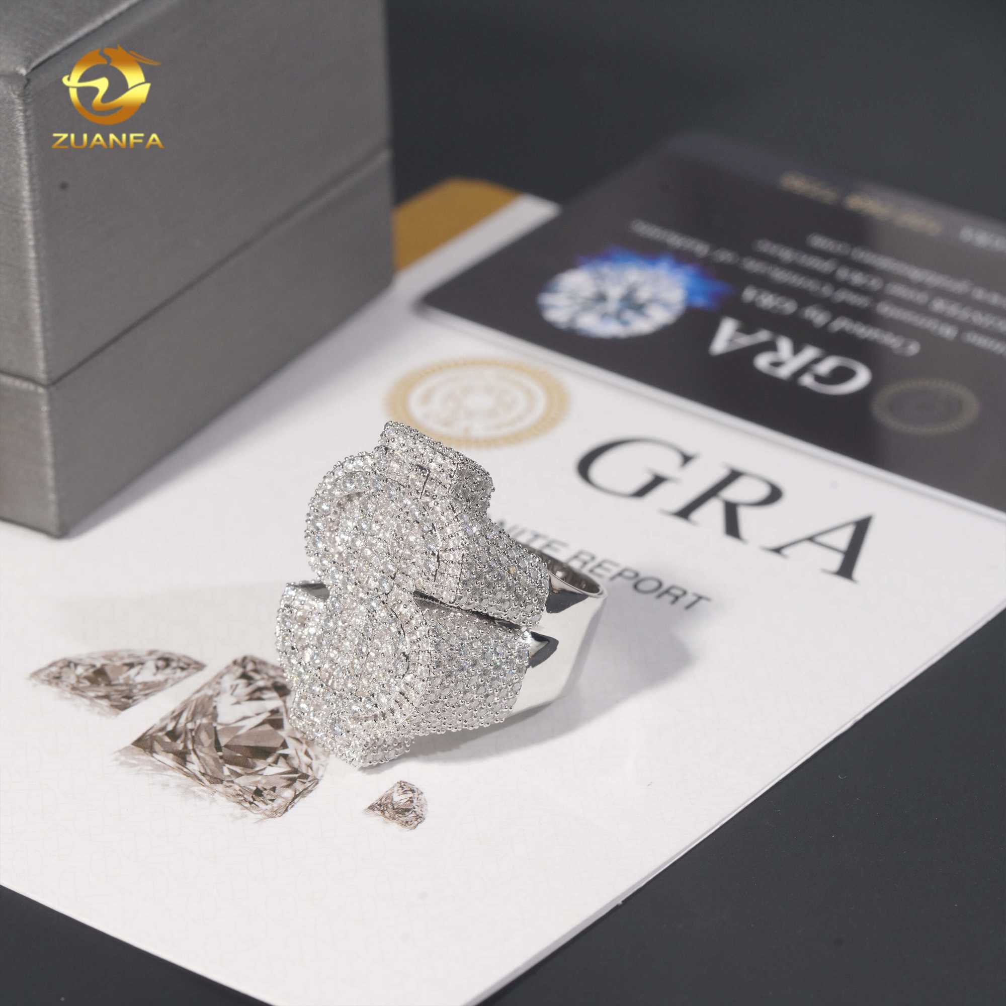 Silver 925 mens rings fine jewelry iced out vvs moissanite custom hip hop lab diamond jewelry dollar ring