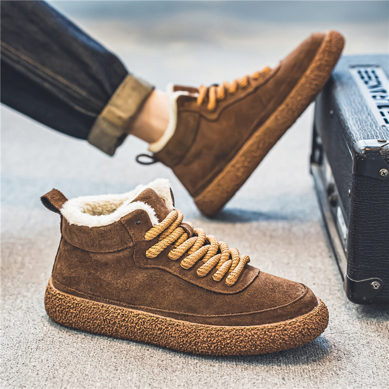 Hot Sale Winter High Top Man Fashion Brown Ankle Boots Cotton Shoes Warm Plush Suede Casual Sneakers Men Botas Hombre