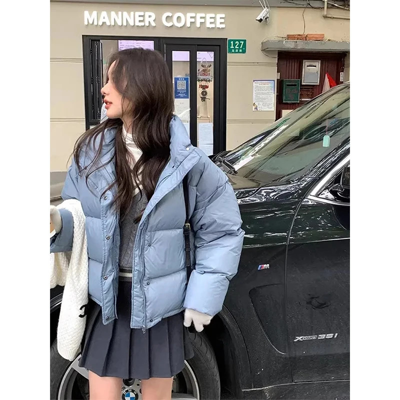 Short Parka Streetwear Cropped Down Coat Korean Sweet Puffer Jacket Winter Solid Casual All Match Cotton Padded Outwear 241115