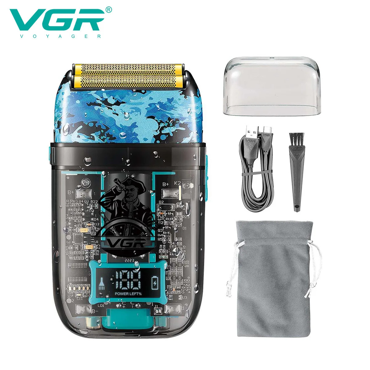 VGR Wet Dry Washable Electric Shaver For Men Beard Electric Razor Bald Head Shaving Machine Rechargeable LED Display 241115