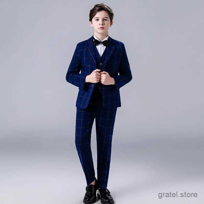 Suits Flower Boy Wedding Suit Kids Jacket+Vest+Pants+Bowtie 4Pcs Tuxedo Clothing Set Gentleman Children Graduation Party Costume