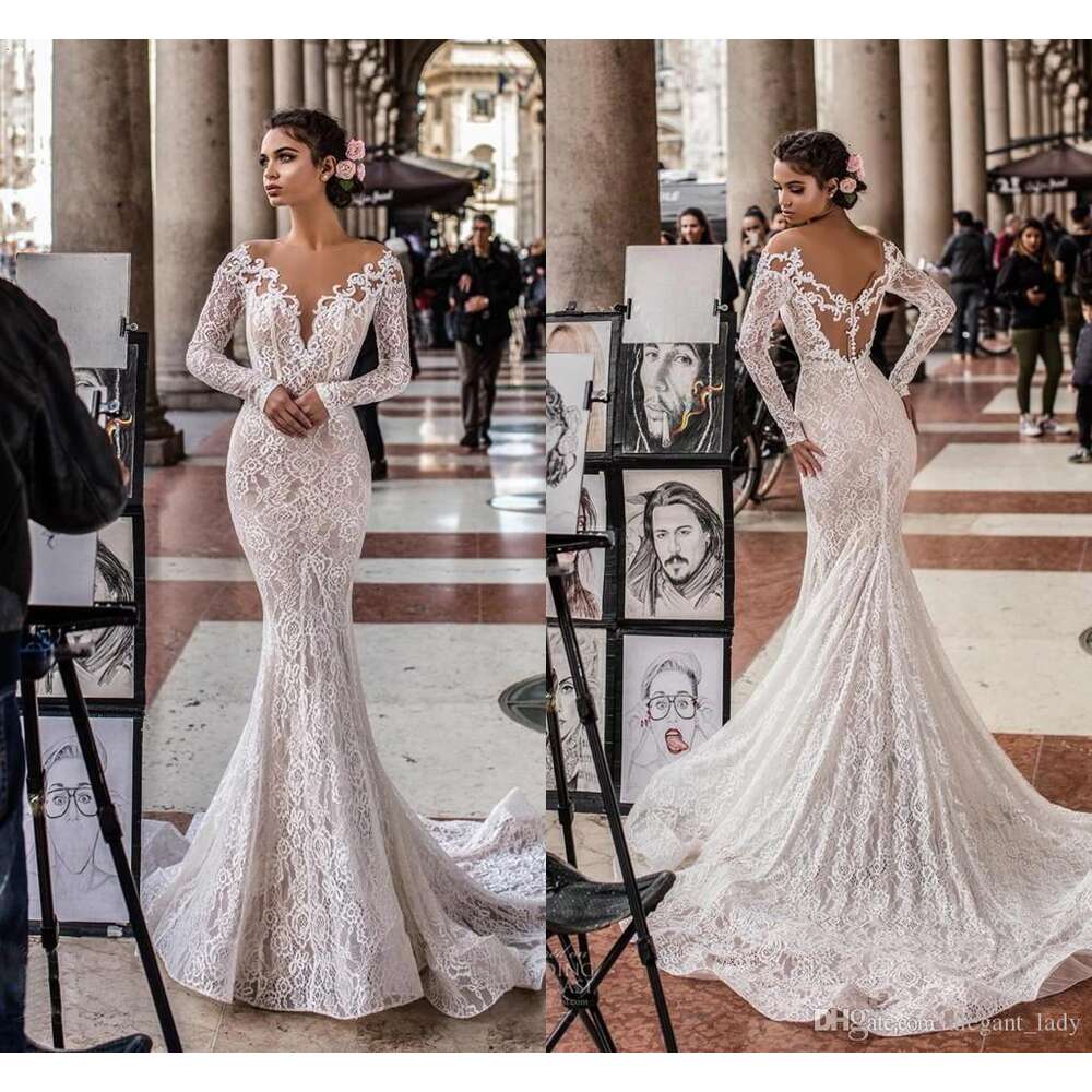 Sexy Designer New Mermaid Dresses With Long Sleeve V Neck Low Back Lace Applique Wedding Dress Bridal Gowns Robe De Mariee