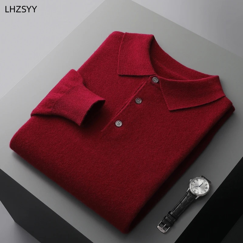LHZSYY autumn and winter cashmere sweater mens POLO collar knitted floral casual shirt loose large bottom 241115