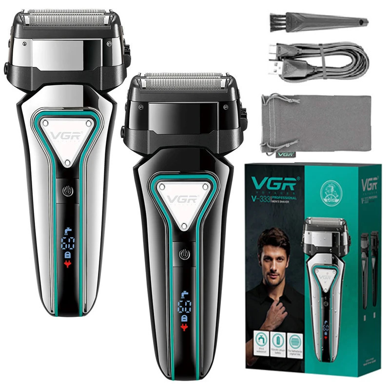 VGR 3D Mens Washable Wet Dry Electric Shaver Rechargeable Face Electric Razor bald Washable Beard Shaving Machine LCD Display 241115