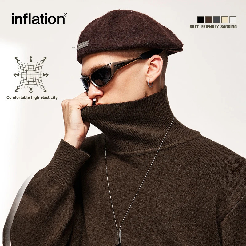 Black oversized knitted sweater unisex autumn and winter warm turtle neck sweater 241112