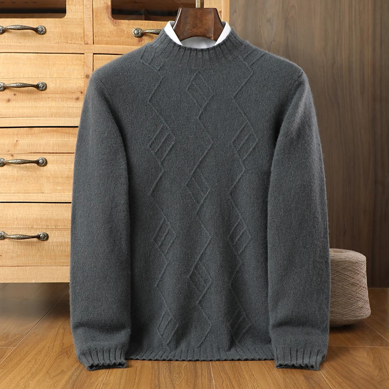 autumn and winter cashmere sweater mens round neck diamond head long sleeved knitted loose bottom 241115