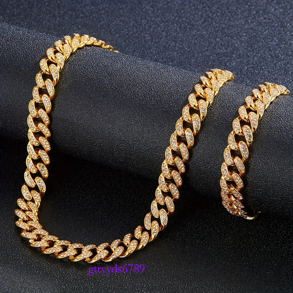 Miami Cuban k Necklace Designer For Men 2 Row Bg Moissanite Dia 13MM Wide Choker Chain Out Necklaces Gold Plate Rock Hip Hop Jewelry