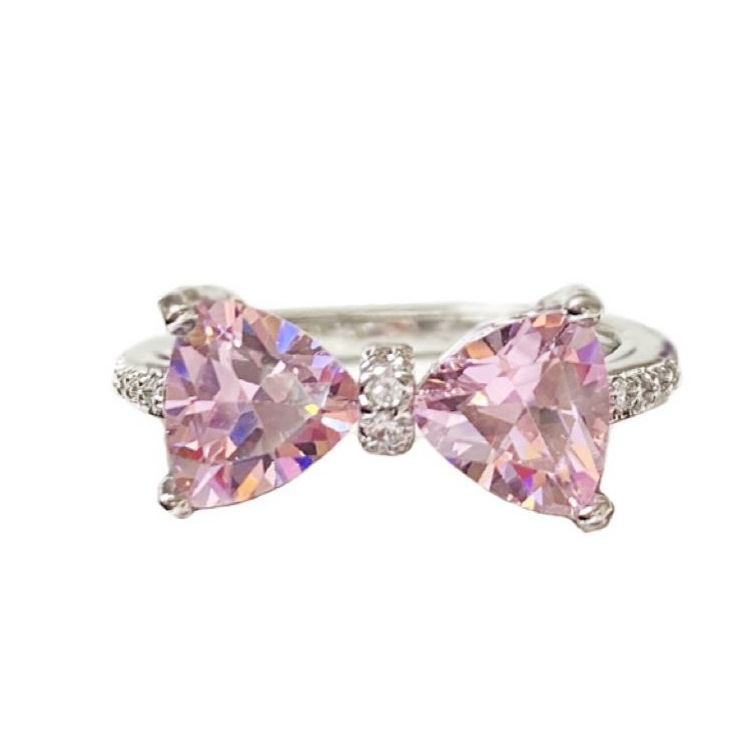 Free shipping 2024 Spring Summer Cute Pink Bow Butterfly Rings for Women Girls Sweet Bowknot Charm Crystal CZ Zircon Dia Designer Chinese Nail Finger 