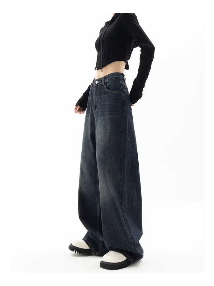 Deeptown Vintage Women Wide Leg Jeans Harajuku Denim Trousers Baggy Oversized Grunge Streetwear Y2k Spring Pants Korean Fashion 241108