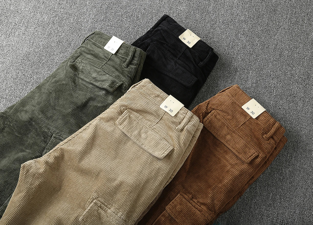 366 Winter American Retro Heavy duty Corduroy Cargo Pants Mens Fashion Laundry Multi Pocket Loose Casual Straight 241115