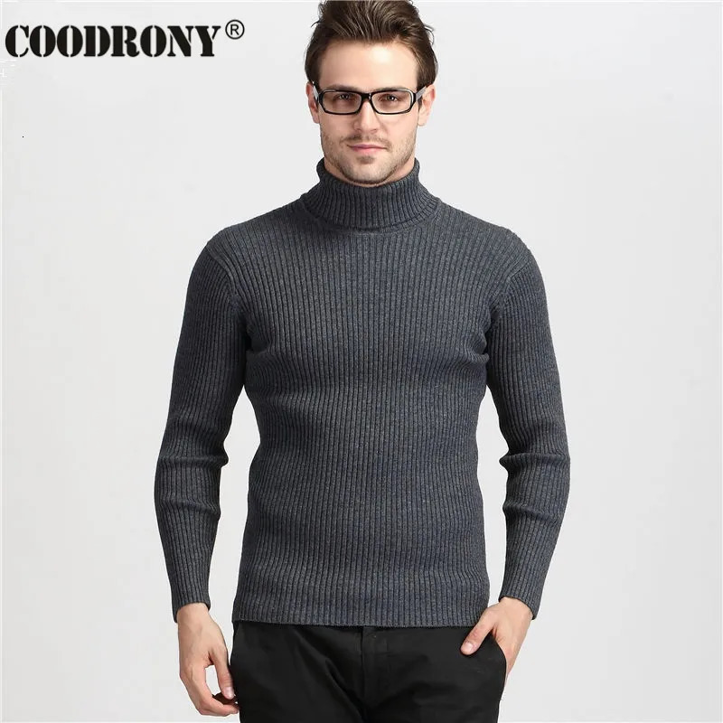 COODRONY Winter Thick Warm Cashmere Sweater Mens Turtle Neck Ultra Thin Fit Pulling Flower Classic Wool Knitted 241115