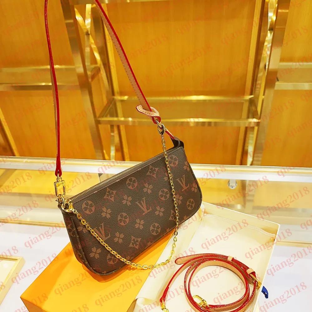 Designer Bag Women Crossbody Shoulder Bags Chain Wallet Easy Pouch On Strap Purse Embossed Letters Old Flower Handbags Floral Lady Embroidery Half Moon Bag a1