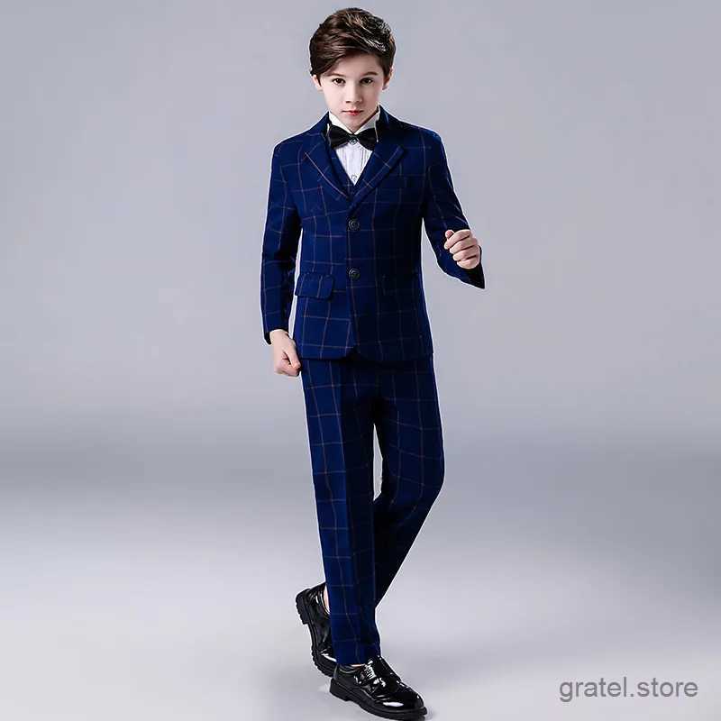 Suits Flower Boy Wedding Suit Kids Jacket+Vest+Pants+Bowtie 4Pcs Tuxedo Clothing Set Gentleman Children Graduation Party Costume