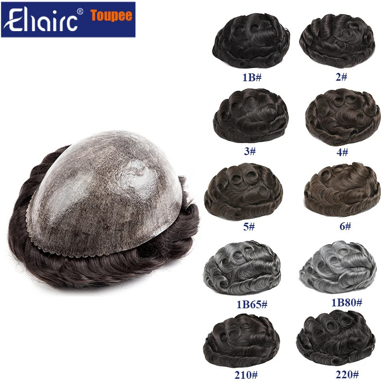 Sale--Male Hair Prosthesis 0.12-0.14mm Injection Skin Toupee Men Wig 6 Mens capillary prothesis Wigs For Man 100% Human Hair 241115