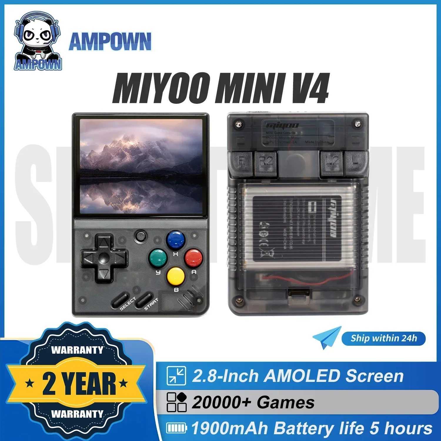 AMPOWN Miyoo Mini V4 Console 2.8-inch IPS OCA 1900mAh Handheld Game Player Linux System Portable Video Game Retro Game Console Y241115