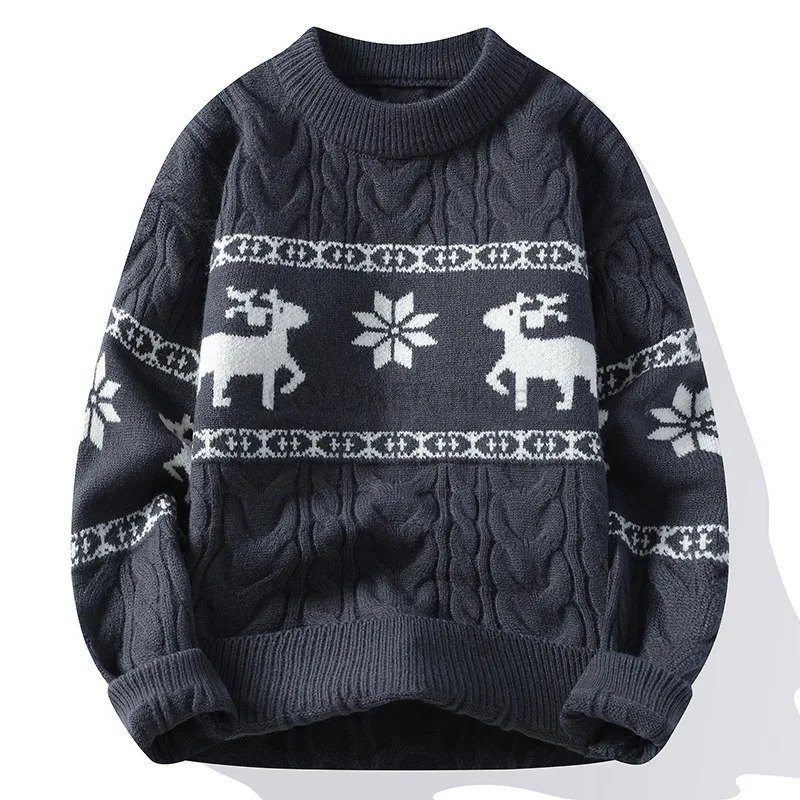 Family Christmas Sweater Reindr Pattern Long Slve Crew Neck Xmas Holiday Pullover Knitwear Korean Sweater Man Jumper Pullove S2511107OY8