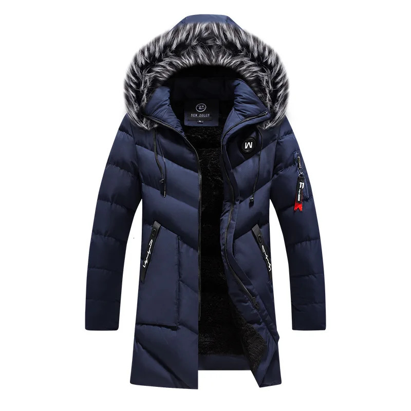 Mens Windbreaker Plus Size Thick Fleece Winter Jacket Fashion Fur Hooded Warm Cooton Parka Male Solid Cotton Outwear Coats 2023 241115