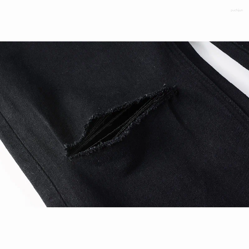 2025 S Fashion Designer Men S Jeans Arrivals Distressed Black American Fashion Style High Streetwear Stretch Skinny Ripped Holes