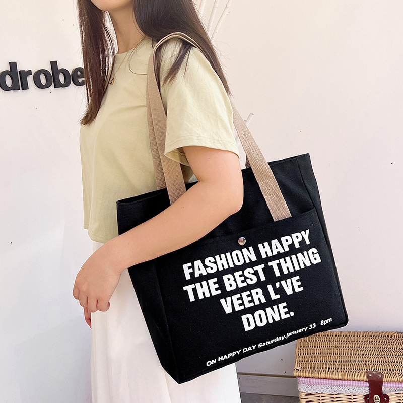 Versatile canvas bag ins high-end female student large-capacity letter shoulder tote bag simple and fashionable canvas bags