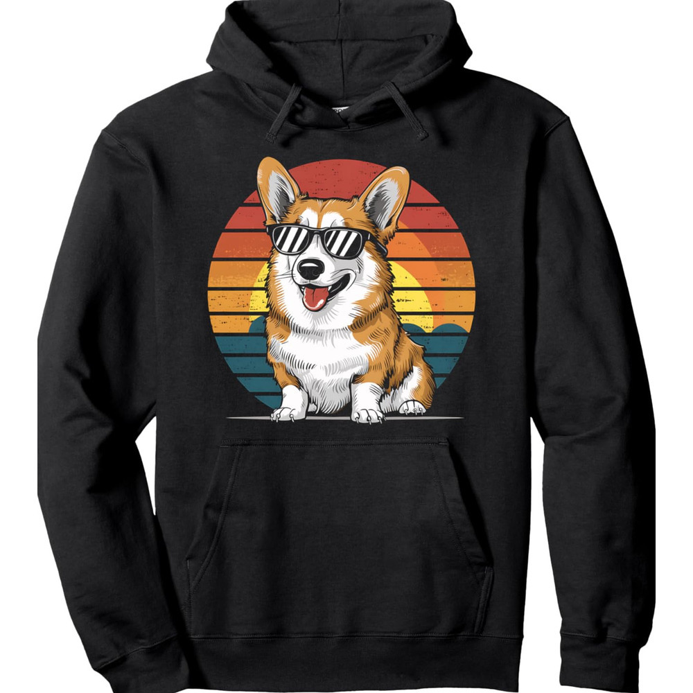 Hoodie for Mens Womens Corgi Dog Lover Retro Sunset Sunglasses Corgi Owner Gifts Pullover Hoodie Graphic Hoodies sweatshirt fashion