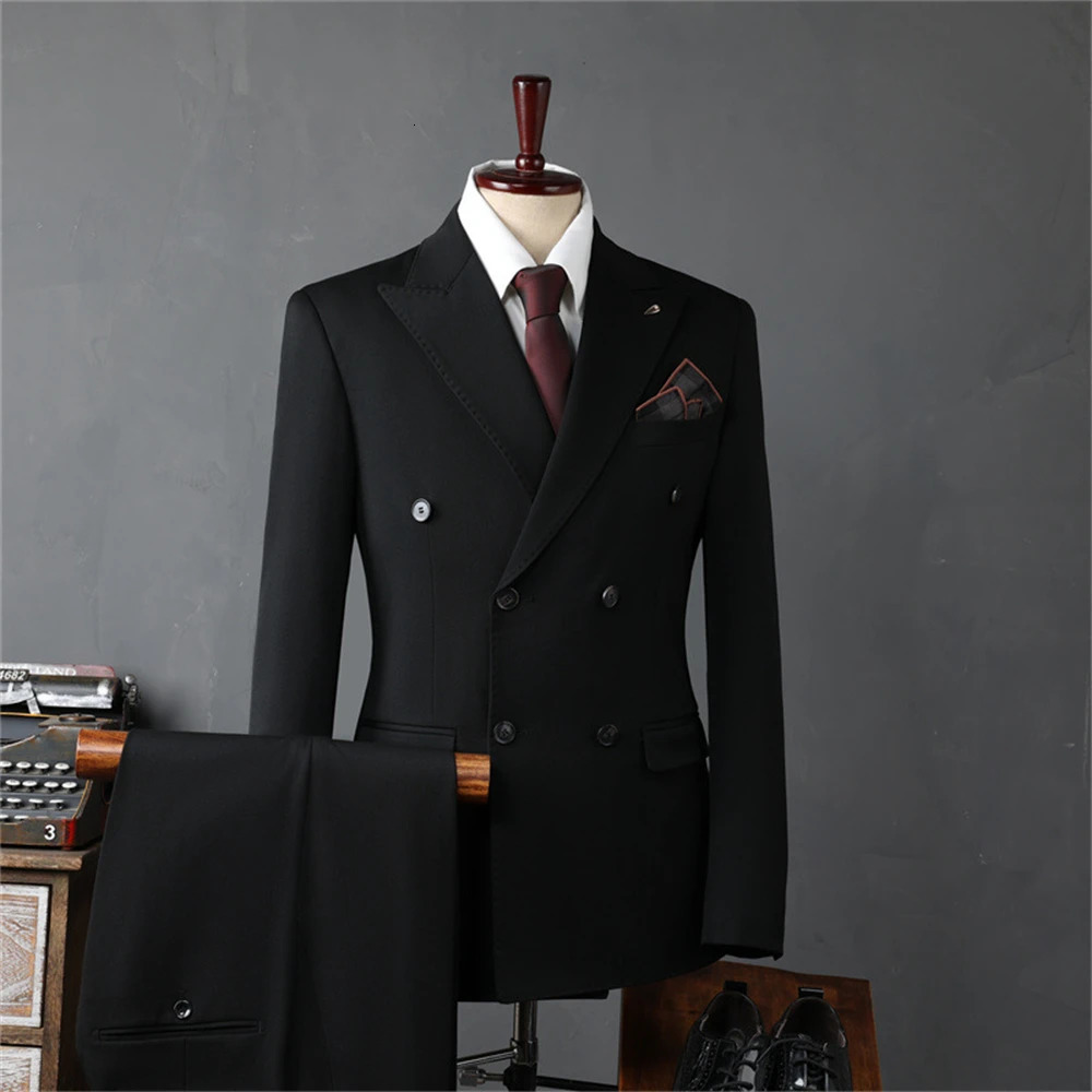 Autumn Three Piece Mens Solid Suit Set Double Breasted Formal Suits Full Sleeves Men Tuxedo Business Outfit 241115