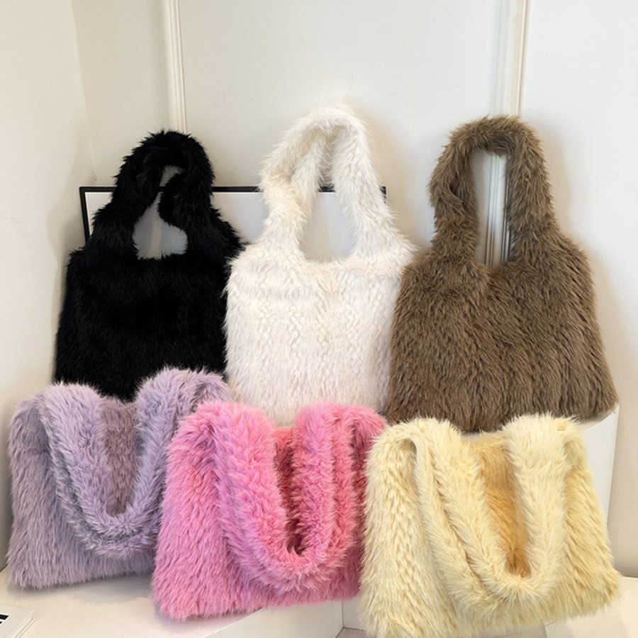 Korean Version Plush Shoulder Bag Autumn Winter Large Capacity Shopping Bags Texture Handbag Casual Tote Bag Versatile Commuting Fringe Bag 241104