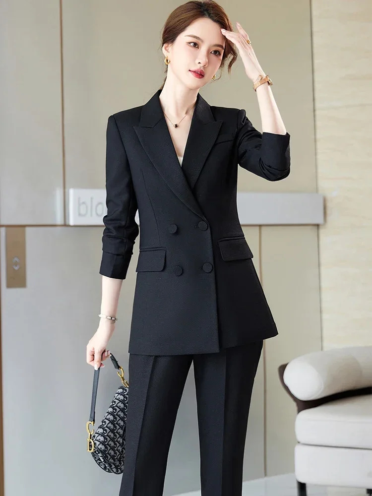 Womens Business 2piece Jacket Set Long Sleeve JacketTrouser Pants Blue Purple Black Office Dress 5XL 241115