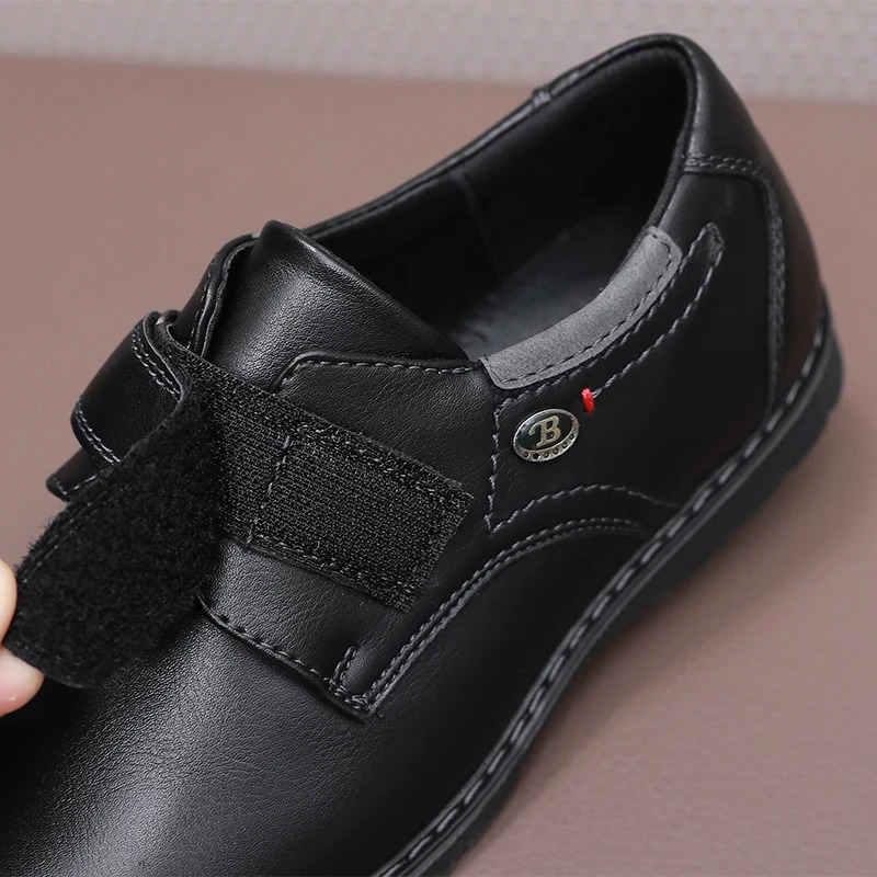 Childrens school black leather shoes denim single shoes spring and summer style breathable British soft boy baby 241115