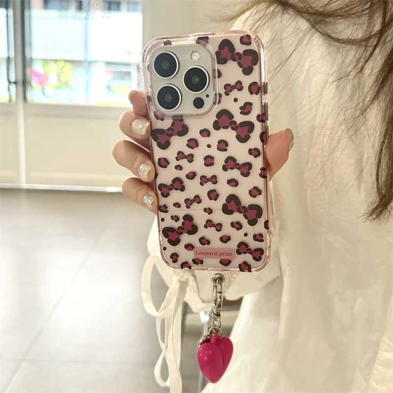 Phone case 3D Rhinestone Bow Leopard Print Phone Case For iPhone 15 Pro 12 13 14 Pro Max Cover with Cute Love Ch Silicone Cases Wen Z241102