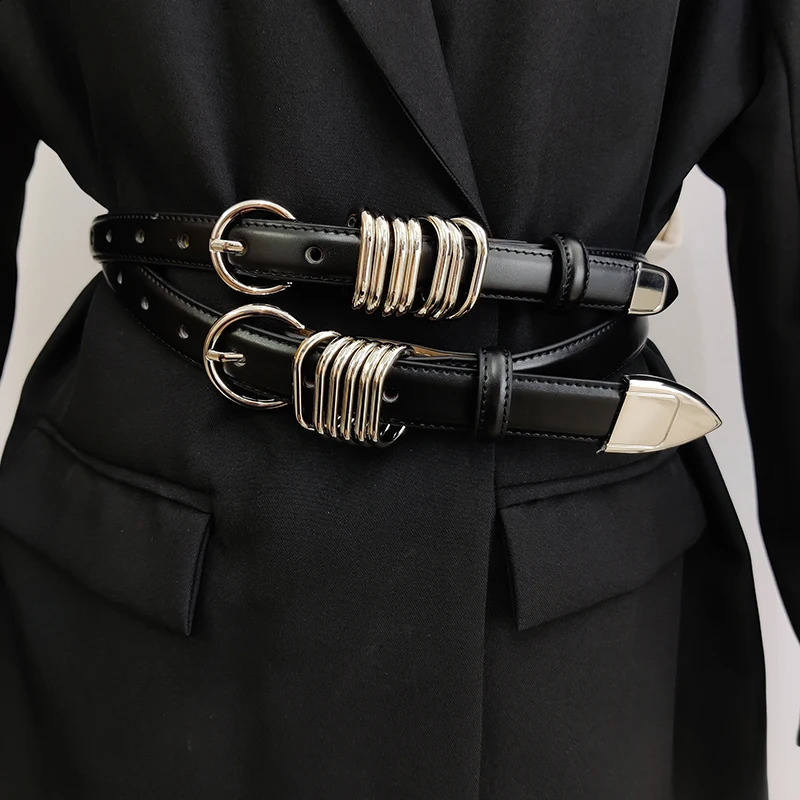 Genuine Leather Belts For Women High Quality Heavy Punk Black Corset Belt Men Jeans Waistband Unisex 241116