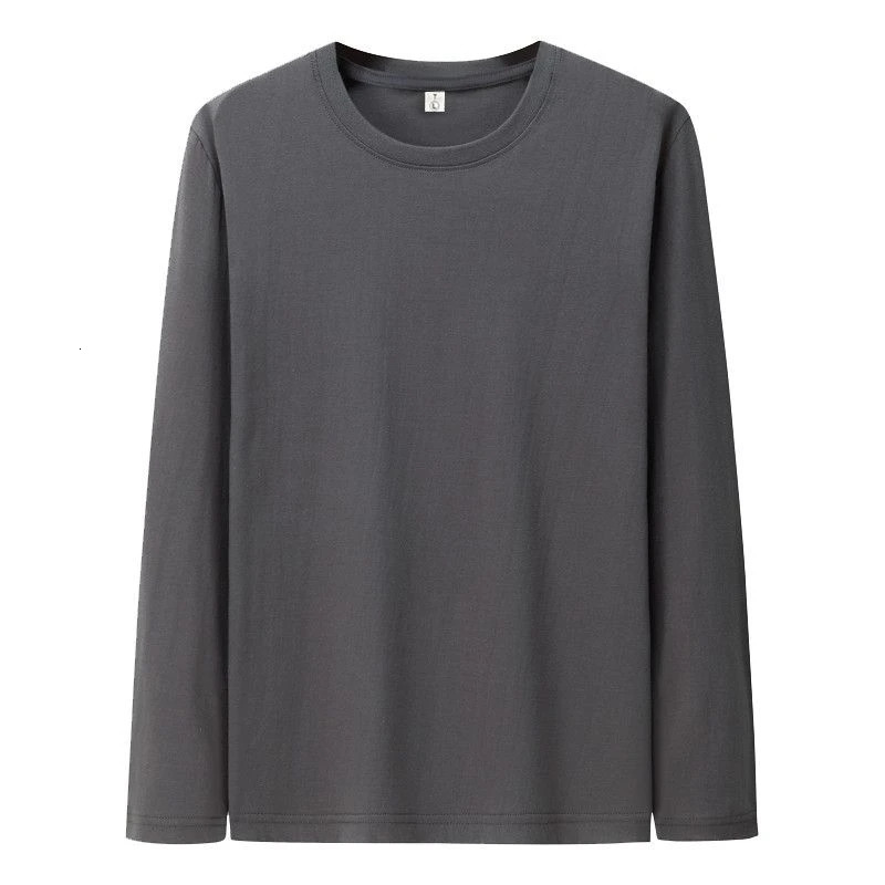T Shirt For Men Cotton Long Sleeve Tshirts Solid Color Mens Clothing Full Length Spring And Autumn Undershirts 241108