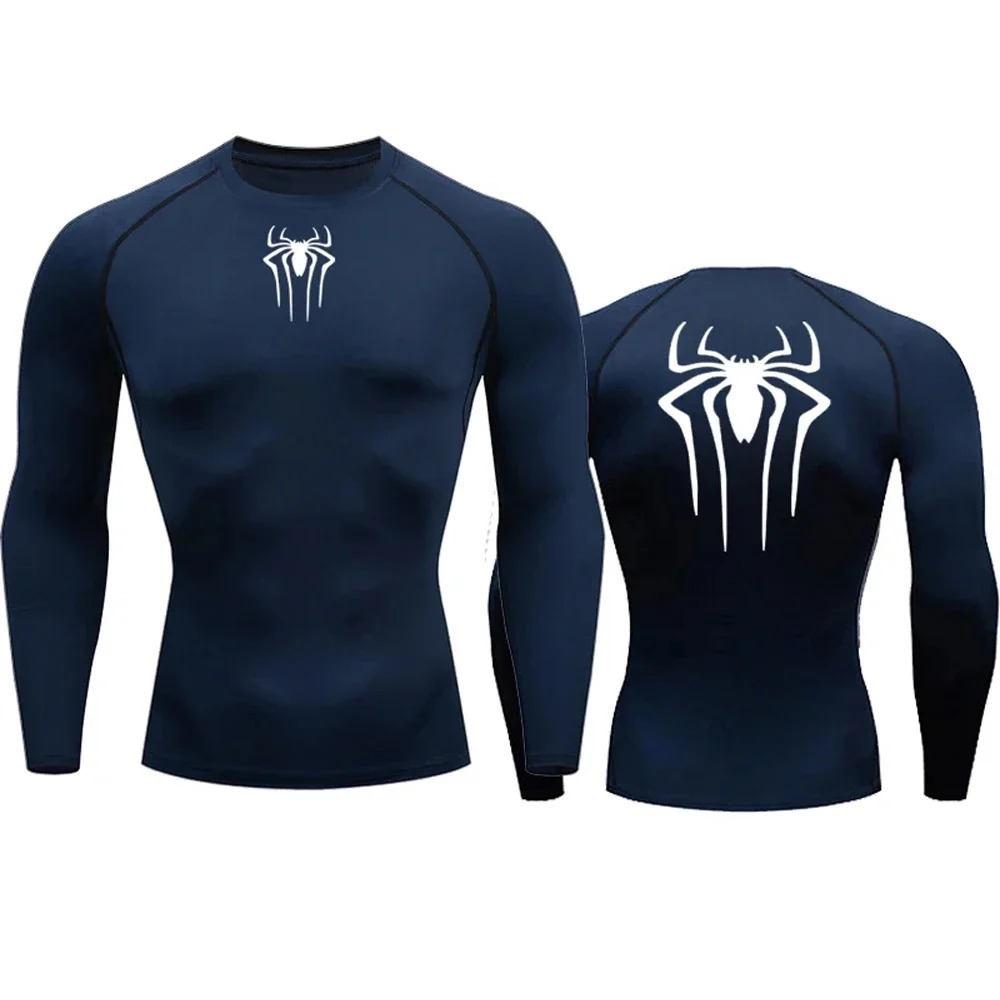 Mens Compression Spider Printed TShirt Sports Muscle Fitness Tight Quickdrying Long Sleeve Breathable Gym Bottoming Clothes 241115
