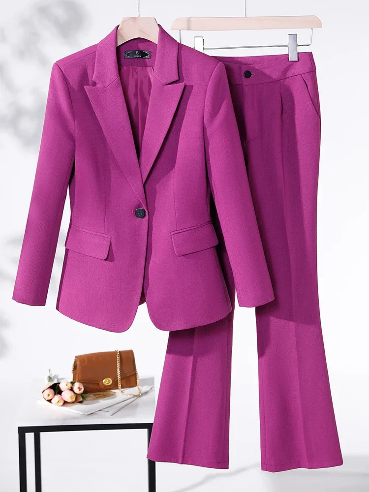 Womens pants set purple blue red black long sleeved jacket and mens formal office womens business workwear 2piece 241115