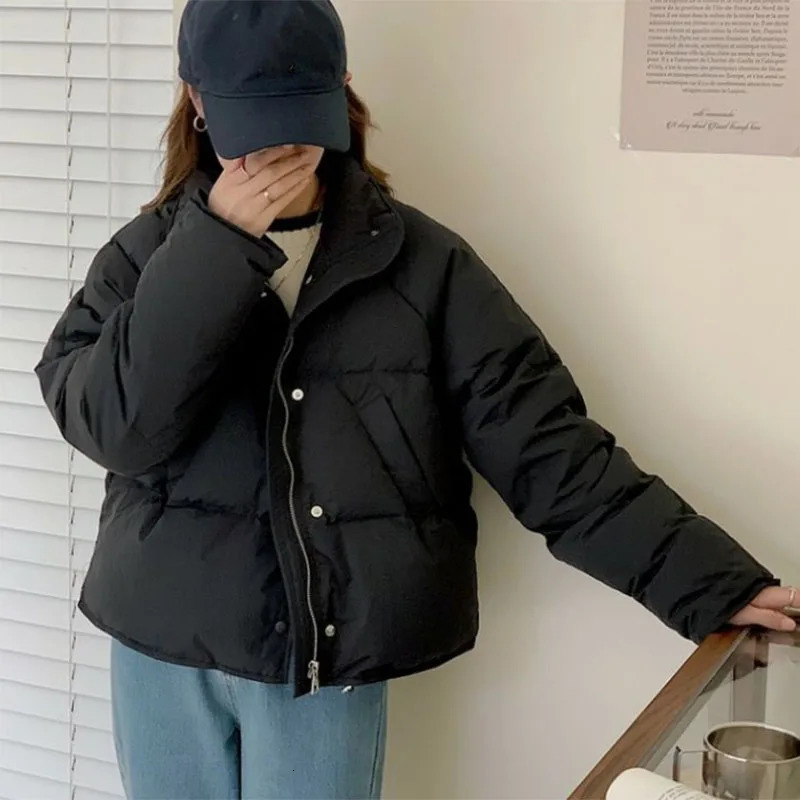 Lucyever Womens CottonPadded Jacket Korean Casual Solid Stand Collar Short Parkas Ladies Winter Warm Puffer Bread Cotton Coat 241115