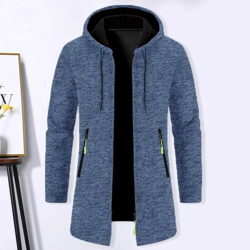 Winter Long Trench Coat 2023 Knit Sweater Jacket Fleece Wind Breaker Navy Turn-down Hoodies Zipper Cardigan Male Overcoat Autumn W250524