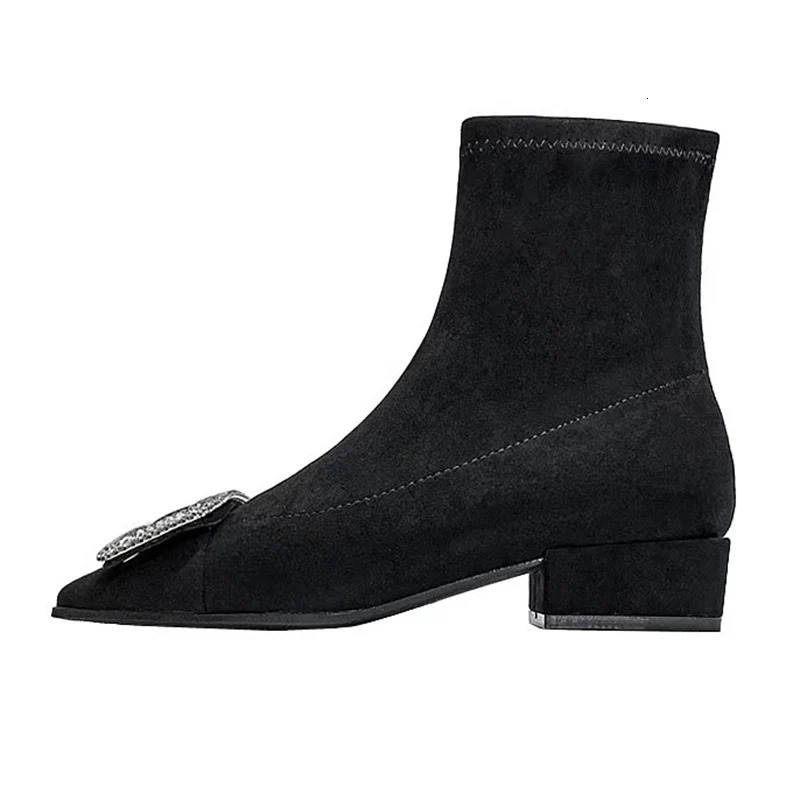 Square toed womens ankle boots crystal suede mid boots er winter Chelsea boots 2024 fashionable walking womens bench 241115