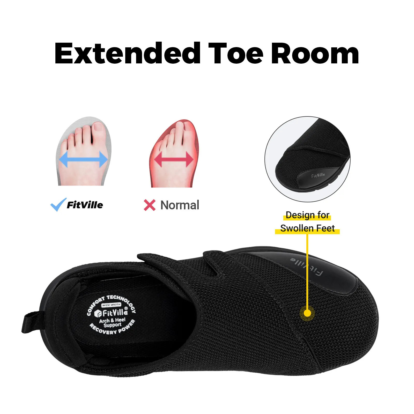 FitVille diabetes Shoes Mens super wide walking casual shoes suitable for Swollen feet orthopedic adjustable with arch support pad 241115