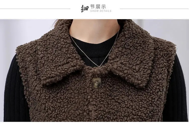 Large size spring and autumn womens button vest sheepskin winter warm thick wool vest sleeveless jacket womens coat 241111