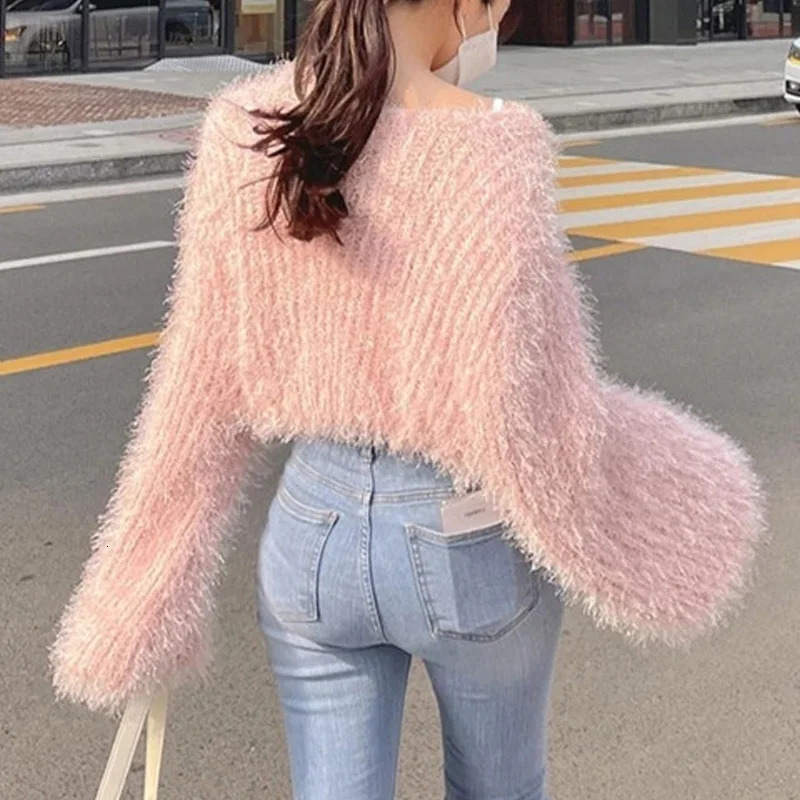 Autumn Winter Warm Women Faux Fur Coat Loose Black White Pink Plush Fluffy Short Elegant Fashion Female Jacket 241108