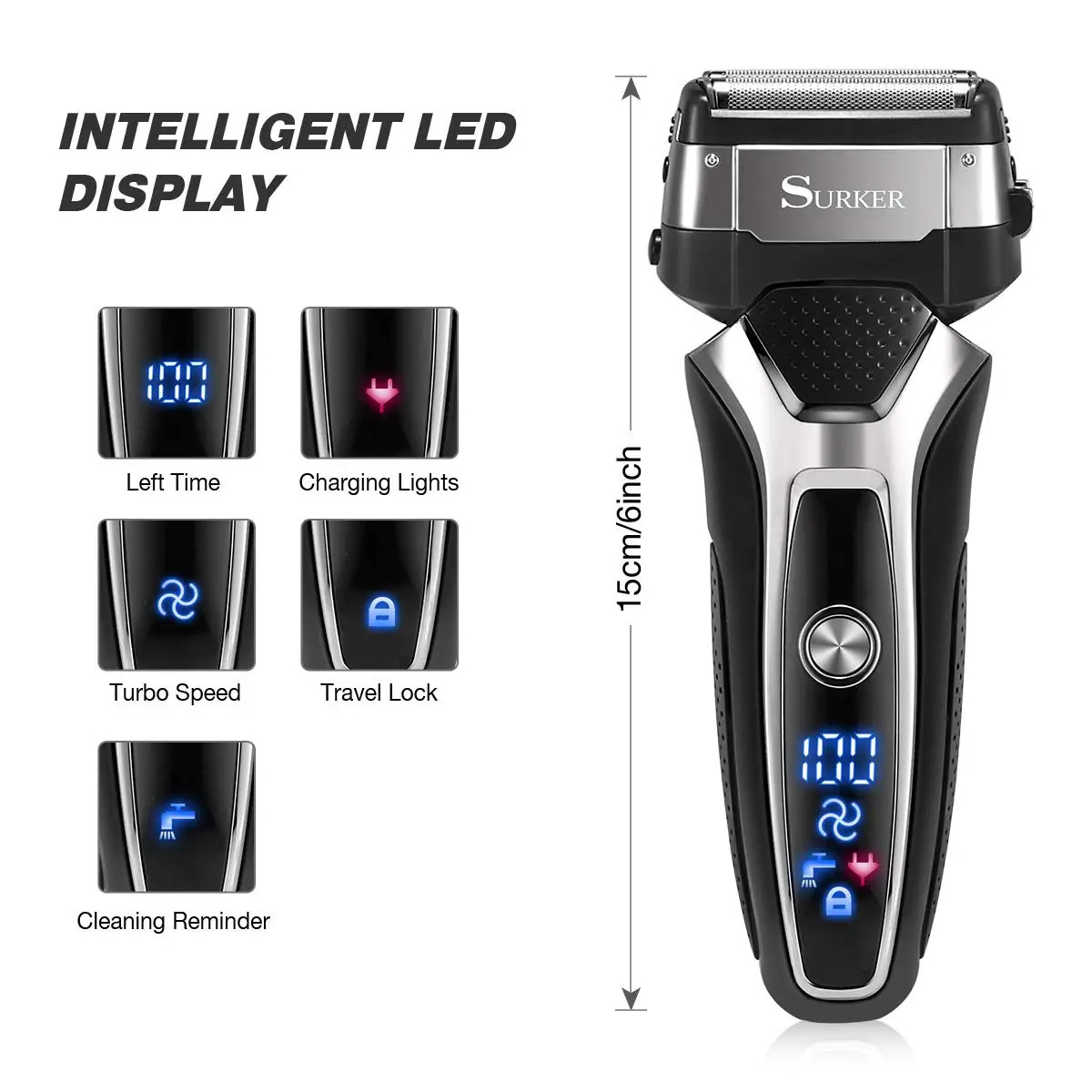 Wet Dry Rechargeable Electric Shaver For Men Facial Beard Electric Razor Stubble 3-Blade System Shaving Machine Washable 241115