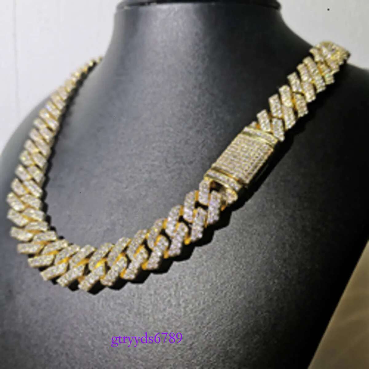 necklace moissanite chain 14k Gold Plated Cz Iced Out Dia Hip Hop Jewelry Necklace Cadena Cubana Men Cuban k Chain