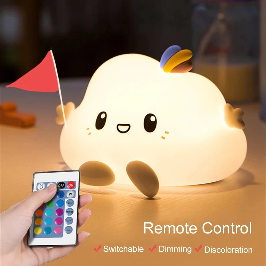 Creative Little Cloud LED Night Light Bedside Soft Silicone Remote Control Pat Warm Night Light Lamp For Baby Kids Gift 241115