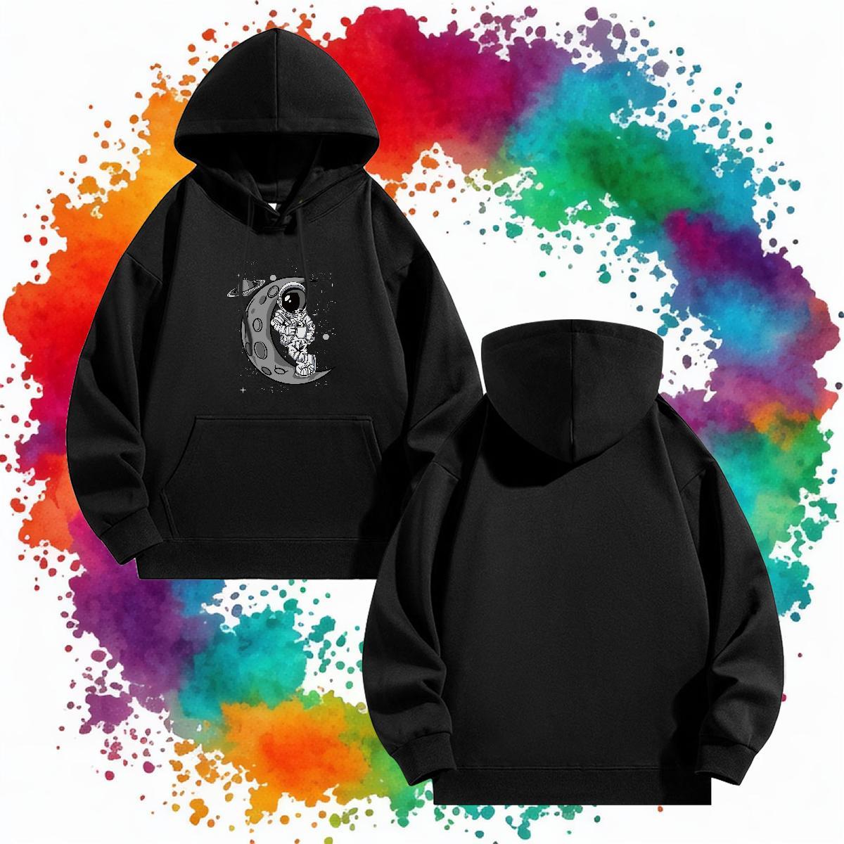 Fashion Design Hooded Sweatshirt Breathable Drawstring Hoodie Cool Men's Hooded Sweatshirt Black Oversized Tops Daily Outfit Thick Fleece