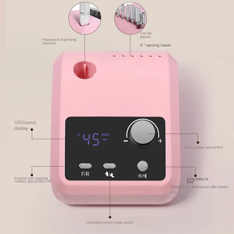 45000 RPM Electric Nail Drill Machine for Nails Electric File HD Display Metal Manicure Pen Professional Nail Lathe Sander 241115