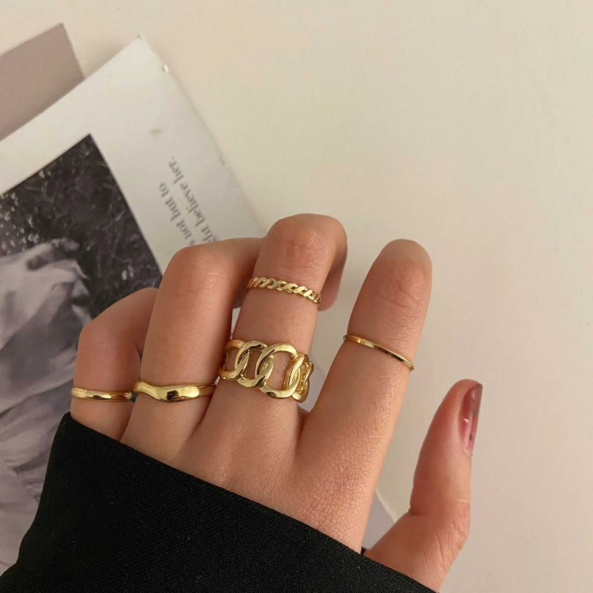 Punk Hot selling Hollow Geometry Ring Set for Womens Fashion Cross Opening Ring Hip Hop Ring 2021 Womens Exquisite Jewelry Gift W250111