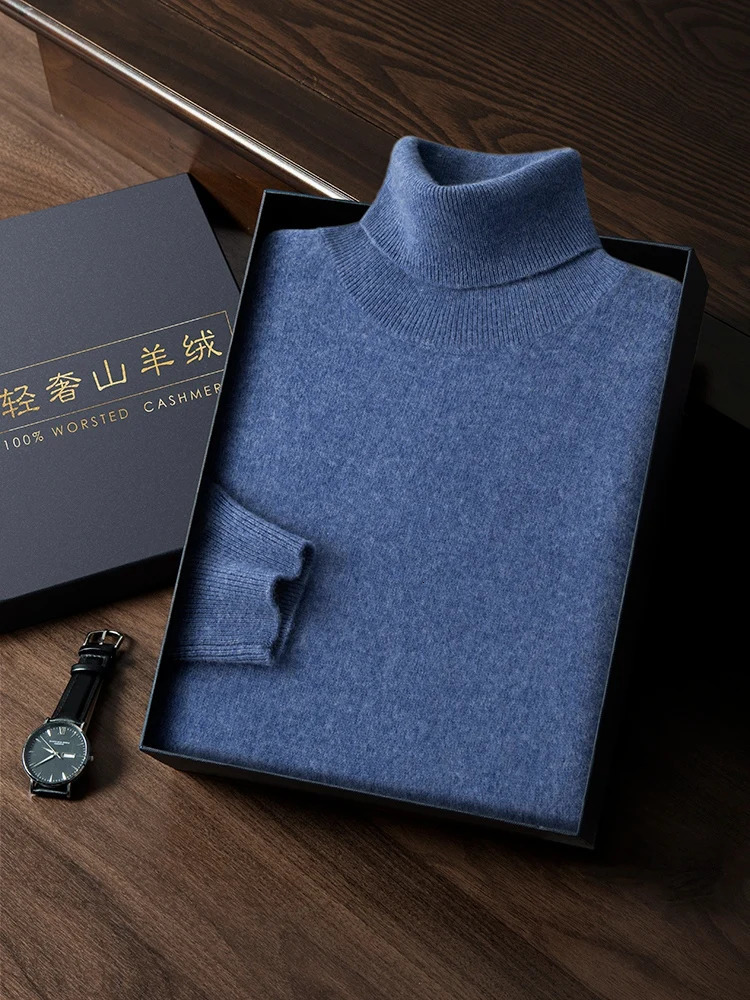 Choose Mens Turtle Neck Cashmere 100% Knitted Sweater Basic Solid Intelligent Leisure Jumping Top Autumn Winter 241115